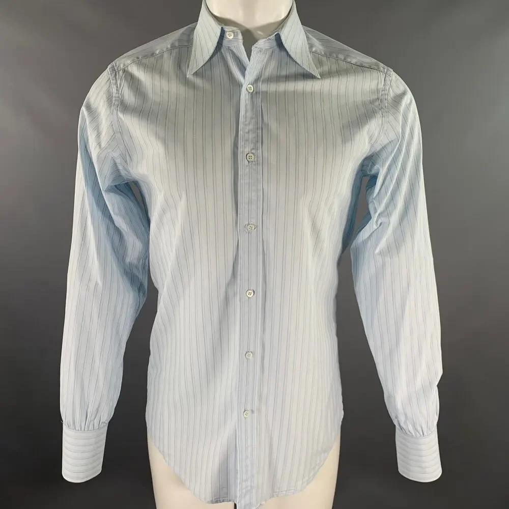 GUCCI Size S Blue Stripe Cotton Button Up Long Sleeve Shirt